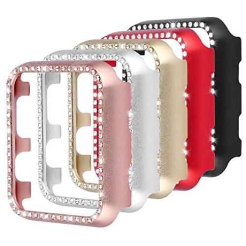 Coobes Compatible with Apple Watch Case 38mm 42mm, Metal Bumper Protective Cover Women Bling Diamond Crystal Rhinestone Shiny Compatible iWatch Series 3/2/1 (Diamond-5 Color Pack, 38mm)