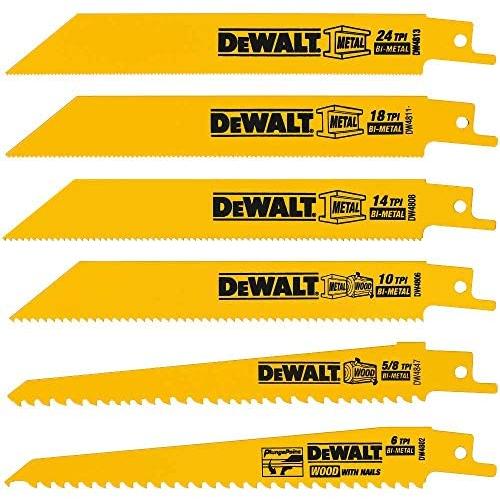 DEWALT Reciprocating Saw Blades, Metal/Wood Cutting Set, 6-Piece (DW4856),Metallic