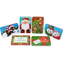 6 Gift Card Tin Holders Boxes 5” x 3.25” x 0.75” for Christmas Holiday Décor, Xmas Party Favor Box