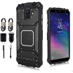 Compatible with Samsung Galaxy A6 2018, Feather Light Aluminum Metal Rugged Cover, Defender Case for Samsung Galaxy A6 SM-A600A 2018 [Value Bundle] (Black)