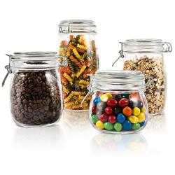 MASTERTOP 4 Pieces Airtight Food Storage Containers Set - BPA Free Household Glass Jar, Locking Lid, 100% Leak Proof Glass Safe Food Containers, Waterproof Impermeable Storage, 50oz, 33oz, 26oz, 17oz