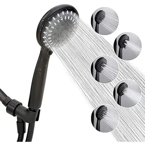Luxsego High Pressure Handheld Shower Head 5-Setting Powerful Shower Spray against Low Pressure Water Supply Pipeline with Hose with 59 PVC Shower Hose, Adjustable Solid Brass Bracket, Matte Black Luxsego High Pressure Handheld Shower Head 5-Setting Powerful Shower Spray against Low Pressure Water Supply Pipeline with Hose with 59 PVC Shower Hose, Adjustable Solid Brass Bracket, Matte Black
