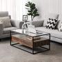 VASAGLE GLATAL Glass Coffee Table with 2 Drawers, Tempered Glass Top with Storage Shelf, Living Room, Lounge, Stable Steel Frame, Industrial, Rustic Brown and Black ULCT31BXV1