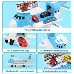 Geyiie Airplane Car Toys, Aircraft Car Set Toys with 5pcs Vehicle Car, Parking Scene Game with Stickers, a Helicoper Toy for Kids Toddlers Boys Girls Gift