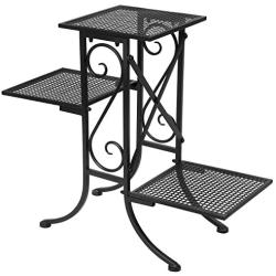 Black Metal Scrollwork Design 3-Tier Plant Stand, Planter Pot Display Shelf Rack with Perforated Shelves