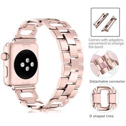 OULUCCI Stainless Steel Band Compatible Apple Watch Band 40mm 38mm Women Iwatch Gold Series 5 4 3, Accessories Metal Wristband D-Shape Sport Strap GOLD (No Tool Needed)