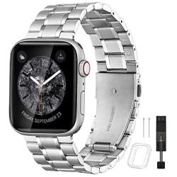 Bestig Compatible for Apple Watch Band 38mm 40mm Premium Solid Stainless Steel Metal Replacement Adjustable Sport Wristband Bracelet Strap for iWatch Series 6 SE 5 4 3 2 1(Matt Silver/Polished Silver)