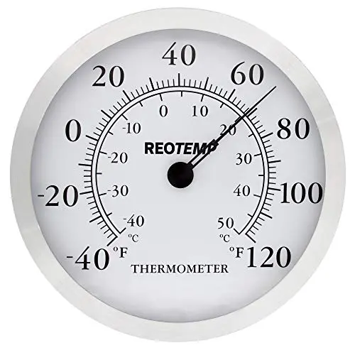 REOTEMP WT12 12 Inch Modern Analog Wall Thermometer with Brushed Aluminum Metal Bezel and Glass Lens