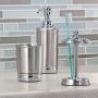 mDesign Metal Bathroom Vanity Countertop Accessory Set - Includes Refillable Soap Dispenser, Divided Toothbrush Stand, Tumbler Rinsing Cup, Soap Dish - 4 Pieces - Brushed Stainless Steel