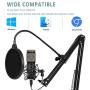 2021 Upgraded USB Microphone for Computer, Mic for Gaming, Podcast, Live Streaming, YouTube on PC, Mic Studio Bundle with Adjustment Arm Stand, Fits for Windows & Mac PC, Plug & Play Design, Silver