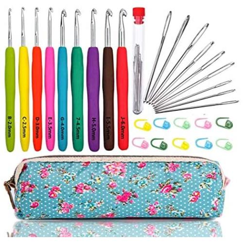 WooCrafts Large-Eye Blunt Needles Yarn Knitting Plus Crochet Hooks Set with Case,Ergonomic Handle Crochet Hooks Needles for Arthritic Hands.Best Gift! WooCrafts Large-Eye Blunt Needles Yarn Knitting Plus Crochet Hooks Set with Case,Ergonomic Handle Crochet Hooks Needles for Arthritic Hands.Best Gift!