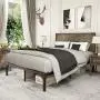 Amolife Full Size Bed Frame with Rivet Industrial Headboard,Heavy Duty Metal Platform Bed Frame with Strong Slat Supports,Mattress Foundation,Snow Brown