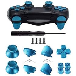 TOMSIN Metal Buttons for PS4 Controller Gen 1, Aluminum Metal Thumbsticks Analog Grip & Bullet Buttons & D-pad & L1 L2 R1 R2 Triggers for DualShock 4 Controller (Blue)