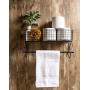 Home Traditions Z02225 Rustic Metal Wall Mount Shelf with Towel Bar, Large, Black
