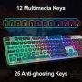 LANGTU Membrane Gaming Keyboard, Colorful LED Backlit Quiet Keyboard for Study, All-Metal Panel USB Wired 25 Keys Anti-ghosting Computer Keyboard 104 Keys - L1 Black/Silver