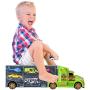 flashbluer Dinosaur Toys Truck with 15 Dinosaurs, 5 Metal and 5 Plastic Die-Cast Cars and 1 Helicopter and Dinosaurs Book for 3-12 Years Old Boys and Girls