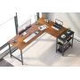 CubiCubi L Shape Computer Desk with Storage Shelf Study Writing Table for Home Office, Modern Simple Style PC Desk, Black Metal Frame, Espresso