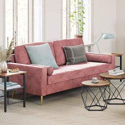 VASAGLE Sofa, Couch for Living Room, Velvet Surface, for Apartment, Small Space, Solid Wood Frame, Metal Legs, Easy Assembly, Mid-Century Modern Design, 71.3 x 32.3 x 33.9 Inches, Pink ULCS002P01