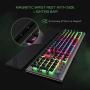 AULA L2098 RGB Mechanical Gaming Keyboard, 104 Floating-Keys Keyboard with Tactile Blue Switches, Silver Metal Board, Magnetic Light Bar Wrist Rest Plus 4 Backlit/Media Control Knob Buttons