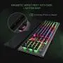 AULA L2098 RGB Mechanical Gaming Keyboard, 104 Floating-Keys Keyboard with Tactile Blue Switches, Silver Metal Board, Magnetic Light Bar Wrist Rest Plus 4 Backlit/Media Control Knob Buttons