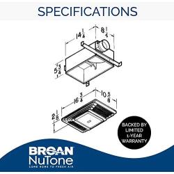 Broan-NuTone 655 Bath Fan and Light with Heater, 70 CFM 4.0 Sones, White Plastic Grille