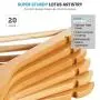 High-Grade Wooden Suit Hangers (20 Pack) - Smooth Finish Solid Wood Coat Hanger with Non Slip Pants Bar, 360° Swivel Hook and Precisely Cut Notches for Camisole, Jacket, Pant, Dress Clothes Hangers