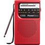 PowerBear Portable Radio | AM/FM, 2AA Battery Operated with Long Range Reception for Indoor, Outdoor & Emergency Use | Radio with Speaker & Headphone Jack (Red)