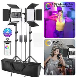 Neewer 2 Packs 530 RGB Led Light with APP Control, Photography Video Lighting Kit with Stands and Bag, 528 SMD LEDs CRI95/3200K- 5600K/Brightness 0-100%/0-360 Adjustable Colors/9 Applicable Scenes