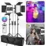 Neewer 2 Packs 530 RGB Led Light with APP Control, Photography Video Lighting Kit with Stands and Bag, 528 SMD LEDs CRI95/3200K- 5600K/Brightness 0-100%/0-360 Adjustable Colors/9 Applicable Scenes