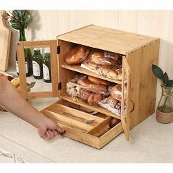 TQVAI Bamboo 2 Tier Bread Box with Clear Window and Cutlery Tray Double Layer Bread Storage Kitchen Countertop Bread Holder - Assembly Required, Original