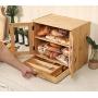 TQVAI Bamboo 2 Tier Bread Box with Clear Window and Cutlery Tray Double Layer Bread Storage Kitchen Countertop Bread Holder - Assembly Required, Original