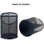 Bonsaii 2-Pack Round Steel Mesh Pen Pencil Desk Holder Organizer 3 Compartments,Black(W6809)