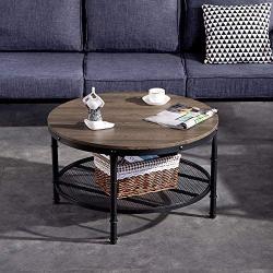 Bonnlo 31.5'' Industrial Coffee Table for Living Room 2-Tier Vintage Round Coffee Table with Metal Storage Shelf
