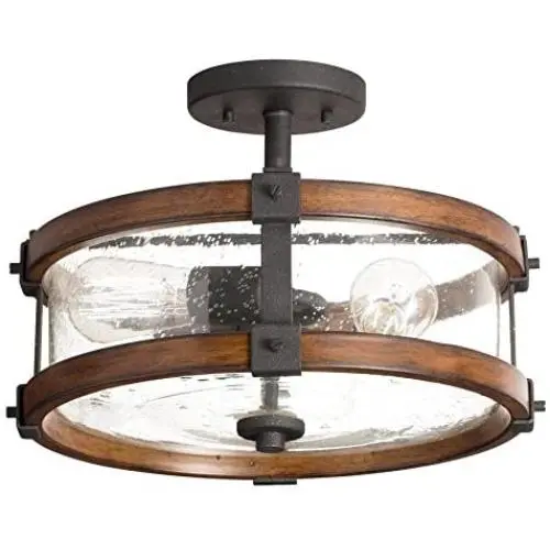 Kichler 38171 Distressed Semi Flush Mount Light, 3, Black Metal and Wood Kichler 38171 Distressed Semi Flush Mount Light, 3, Black Metal and Wood