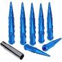 20pc Spike Lug Nut 14x2 Blue 4.4'' Tall Offroad Extended Metal Lugs Premium, 1 Socket Key Included