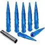 20pc Spike Lug Nut 14x2 Blue 4.4'' Tall Offroad Extended Metal Lugs Premium, 1 Socket Key Included