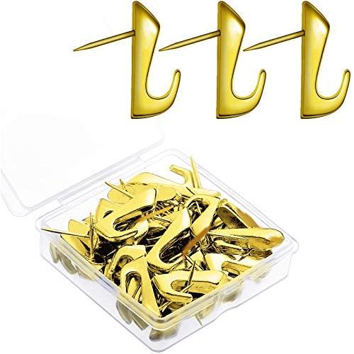 30 Pieces Pin Hooks Push Pin Hangers, 20 lbs Push Pin Hanger, Picture Hanging Nails for Home Office Fabric Wall Wooden (Gold High-Heeled Style)