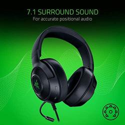 Razer Kraken X USB Ultralight Gaming Headset: 7.1 Surround Sound - Lightweight Frame - Green Logo Lighting - Integrated Audio Controls - Bendable Cardioid Microphone - For PC - Classic Black