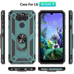 PUSHIMEI Compatible for LG Aristo 5/K8X/Phoenix 5/Fortune 3/Tribute Monarch/Risio 4 case,Military Grade Protection Phone Case Cover with HD Screen Protector Magnetic Ring Kickstand (Dark Green)