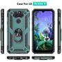 PUSHIMEI Compatible for LG Aristo 5/K8X/Phoenix 5/Fortune 3/Tribute Monarch/Risio 4 case,Military Grade Protection Phone Case Cover with HD Screen Protector Magnetic Ring Kickstand (Dark Green)