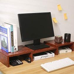 Superjare Monitor Stand Riser, Adjustable Screen Stand for Laptop Computer/TV/PC, Multifunctional Desktop Organizer - Walnut Brown