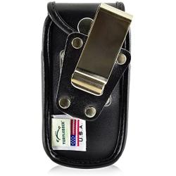 Turtleback Fitted Case for Kyocera Cadence Black Flip Phone Black Leather Rotating Removable Metal Belt Clip - Made in USA