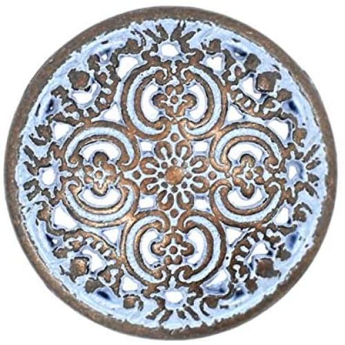 Bezelry 12 Pieces Flowery Engraving Copper Blue Openwork Metal Shank Buttons 18mm (11/16 inch)
