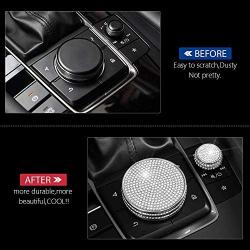 PIFOOG Crystal Car Stickers Shiny Auto Interior Bling Accessories Metal Sticker Volume Knobs & Multimedia Button Cover for Mazda 3 CX3 MX5 Miata Accessory Silver 2PCS (Multimedia Cap Big)