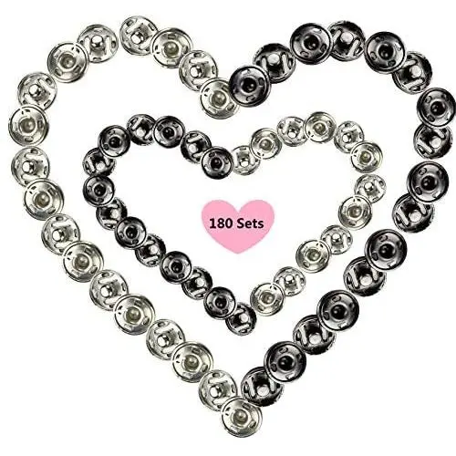 KUAIKELIN 180 Sets Sew on Metal Snap Buttons White Black 12 mm 10 mm Snaps Fasteners Studs Buttons for Sewing Clothing Dress Jacket Wear Bags Bracelets Snaps Rivets for Leather (Black+Silver) KUAIKELIN 180 Sets Sew on Metal Snap Buttons White Black 12 mm 10 mm Snaps Fasteners Studs Buttons for Sewing Clothing Dress Jacket Wear Bags Bracelets Snaps Rivets for Leather (Black+Silver)