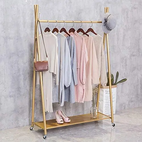 FURVOKIA Modern Simple Heavy Duty Metal X Type Rolling Garment Rack with Wheel ,Retail Display Clothing Rack,Iron Floor-Standing Shoes Bags Clothes Organizer Storage Shelves (Gold, 47.2'' L) FURVOKIA Modern Simple Heavy Duty Metal X Type Rolling Garment Rack with Wheel ,Retail Display Clothing Rack,Iron Floor-Standing Shoes Bags Clothes Organizer Storage Shelves (Gold, 47.2'' L)