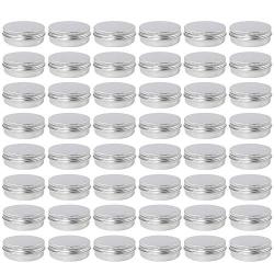 Moretoes 48 Pack 2 Oz Metal Round Tins Aluminum Tin Cans Containers with Screw Lid for Salve, Spices or Candies