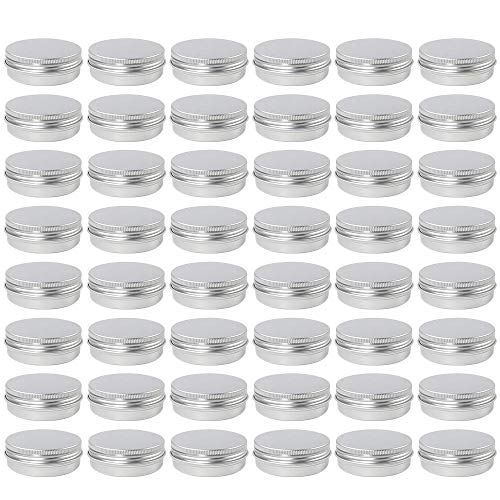 Moretoes 48 Pack 2 Oz Metal Round Tins Aluminum Tin Cans Containers with Screw Lid for Salve, Spices or Candies