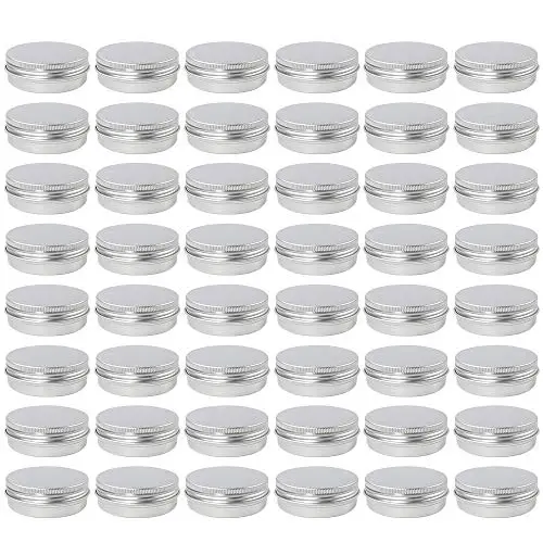 Moretoes 48 Pack 2 Oz Metal Round Tins Aluminum Tin Cans Containers with Screw Lid for Salve, Spices or Candies