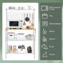 TOOLF Standing Bakers Racks with Wood Table, Kitchen Microwave Oven Stand, 4-Tier Metal Utility Storage Shelf with Mesh Panel, 6 Hooks, Height Adjustable Free Standing Rack for Kitchen, Garage